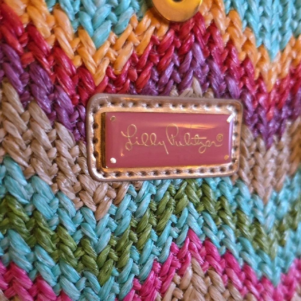 Lilly Pulitzer Multicolor Spring Fling Straw Chevron Tote. NEW - Picture 4 of 11